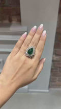 18K White Gold Emerald Diamond Pear Ring
