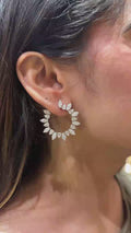 18K White Gold Diamond Open Hoop Earrings