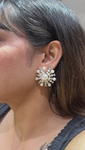 18K White Gold Pearl Floral Diamond Earrings