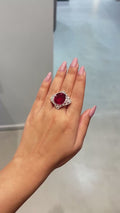 18K White Gold Ruby Halo Diamond Ring