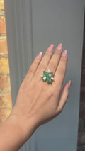 Emerald Butterfly Diamond Ring in 18K White Gold