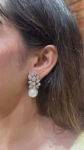 18K Rose Gold Pearl Diamond Drop Earrings