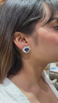 18K White Gold Blue Tanzanite Halo Diamond Earrings