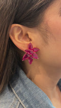 Izzari Rosé Ruby Floral Statement Earrings