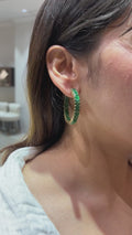 18K Yellow Gold Emerald Hoop Earrings