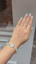 White Agate Evil Eye Bracelet | 14K Gold & Natural Diamonds
