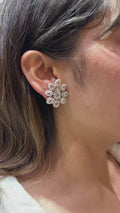 18K White Gold Rose Cut Diamond Floral Earrings