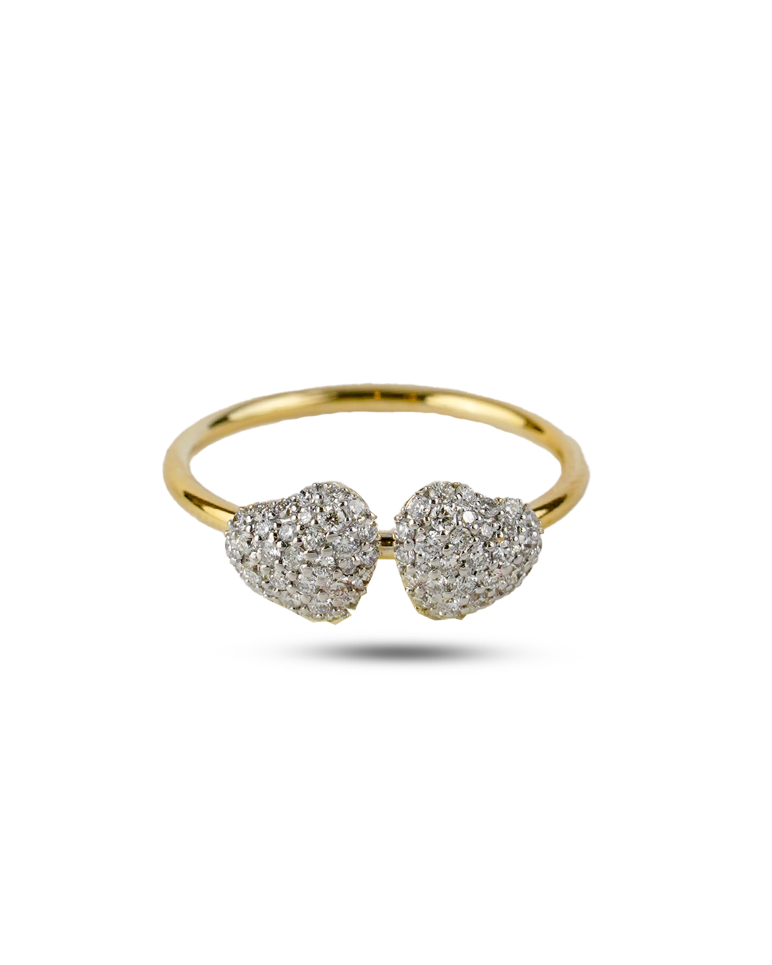 Twin Heart Pavé Diamond Ring in 18K Gold